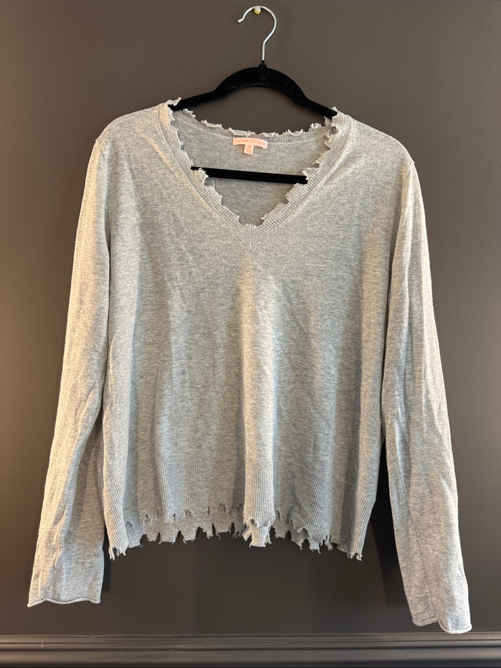 Lisa Todd Light Gray Distressed V-Neck Sweater